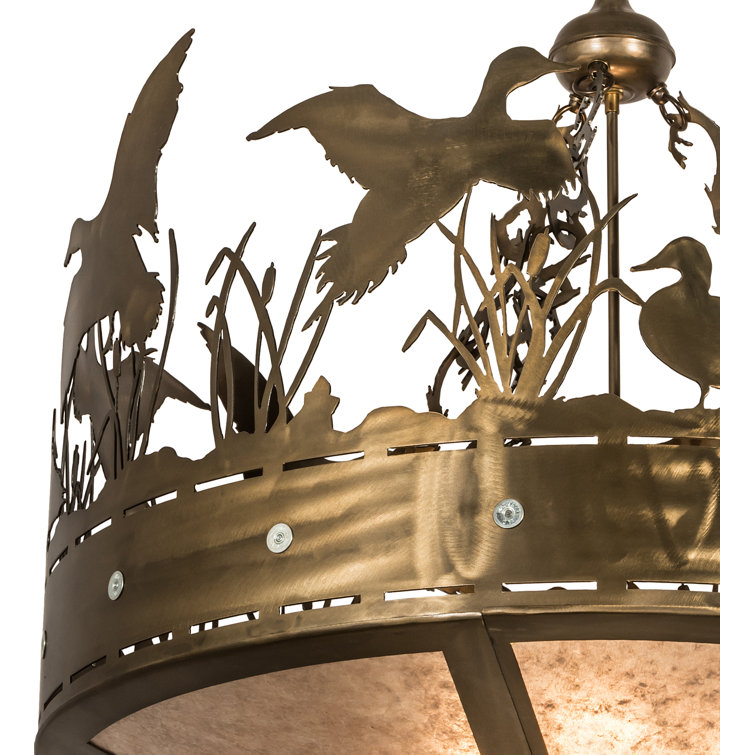 71" Silver Mica and Glass Wildlife Pendant Light