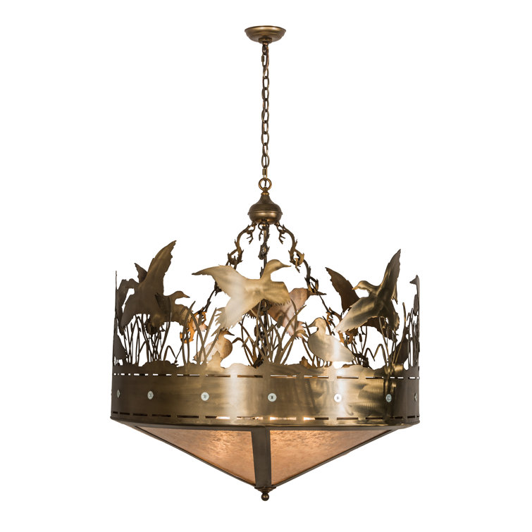 71" Silver Mica and Glass Wildlife Pendant Light