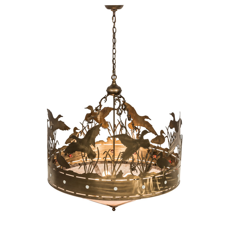 71" Silver Mica and Glass Wildlife Pendant Light