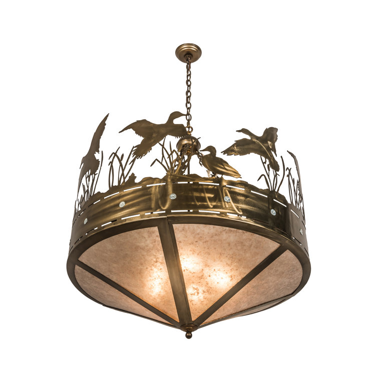 71" Silver Mica and Glass Wildlife Pendant Light