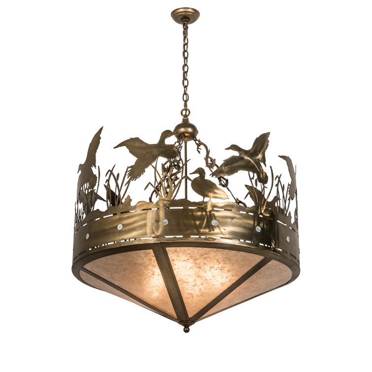 71" Silver Mica and Glass Wildlife Pendant Light