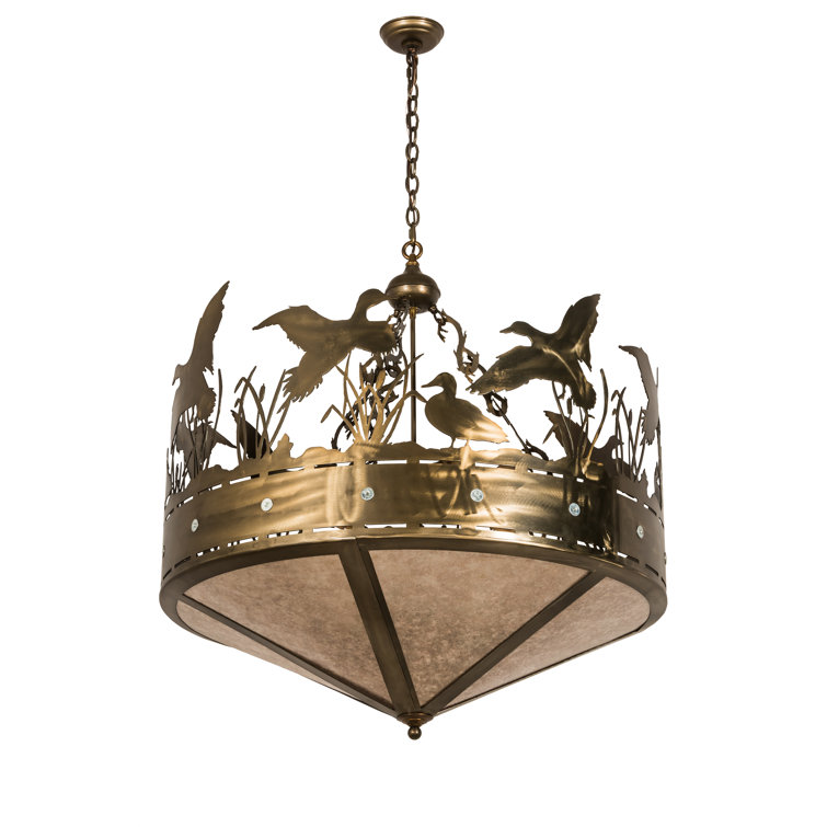 71" Silver Mica and Glass Wildlife Pendant Light