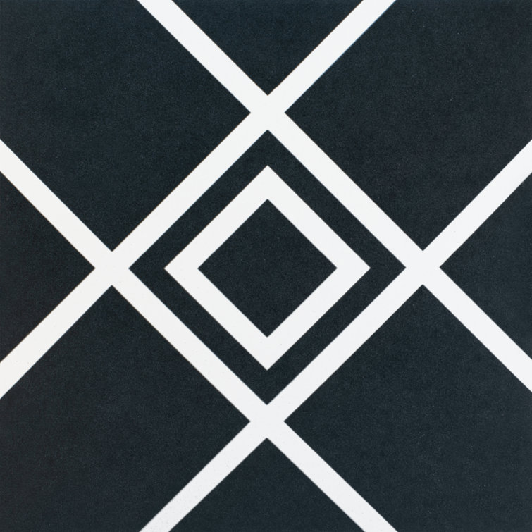 Casablanca Black and White Ceramic Patterned Tile 8x8