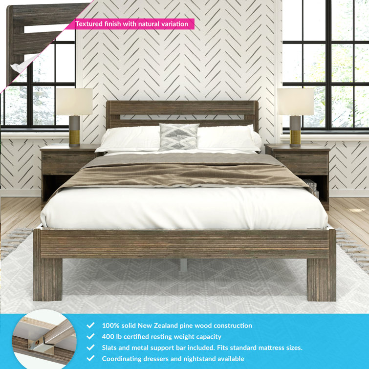 Barnwood Brown Queen Platform Bed with Pine Headboard