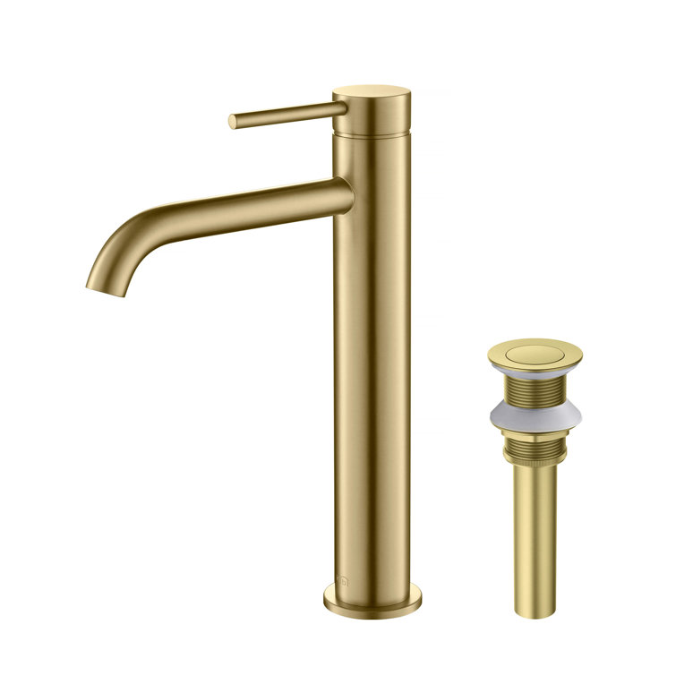 Elegant Brushed Gold Solid Brass Vessel Bathroom Faucet with Single Lever