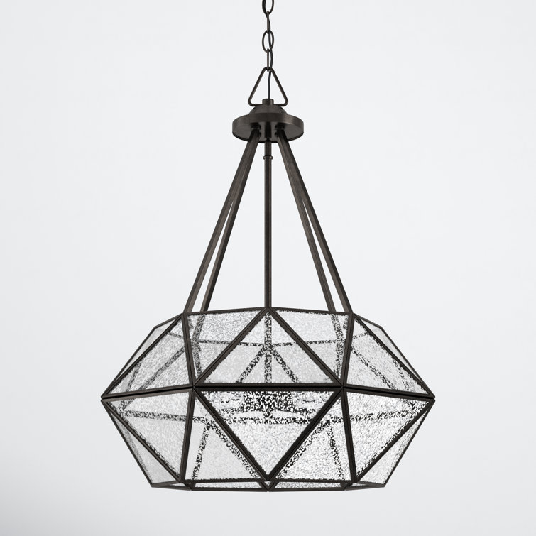 Tartan Geometric 20" Mercury Glass Pendant in Oiled Burnished Bronze