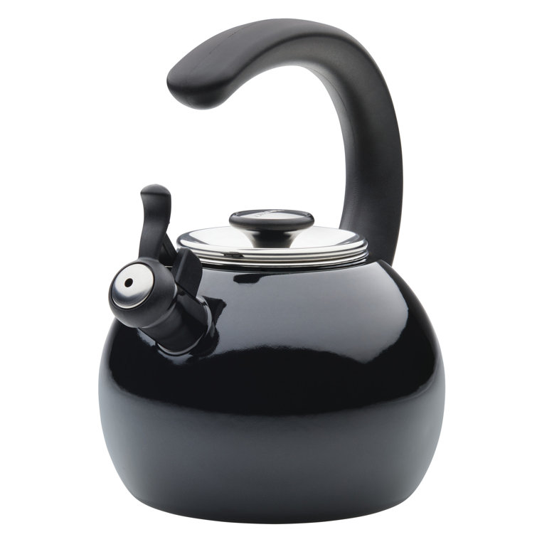 Black Enamel on Steel Whistling Teakettle with Flip-Up Spout, 2-Quart