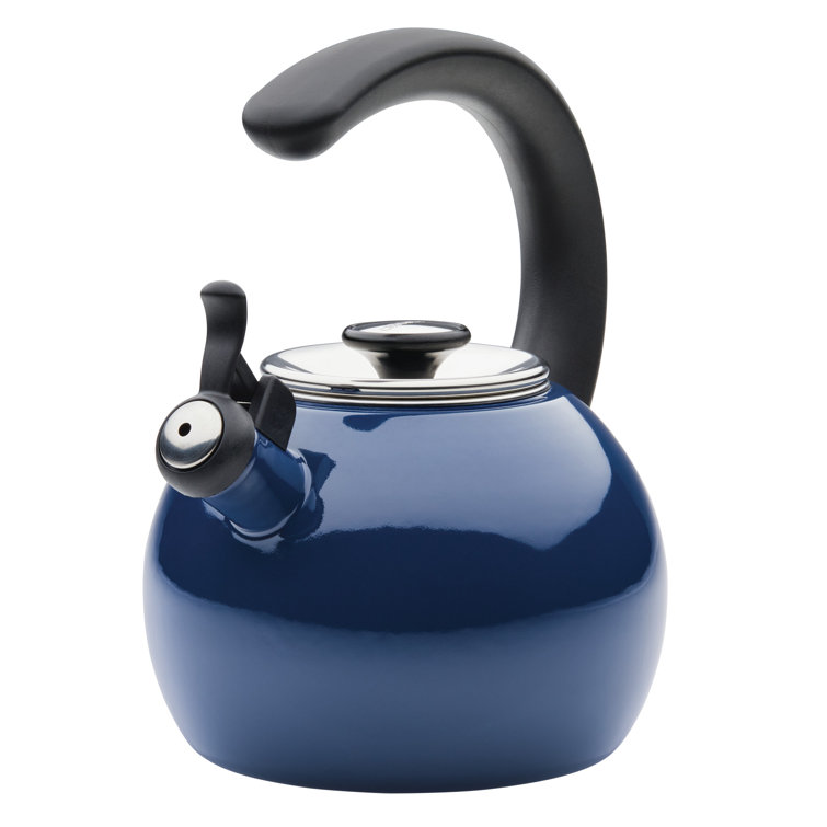 Navy Enamel Steel Whistling Teakettle with Flip-Up Spout, 2-Quart