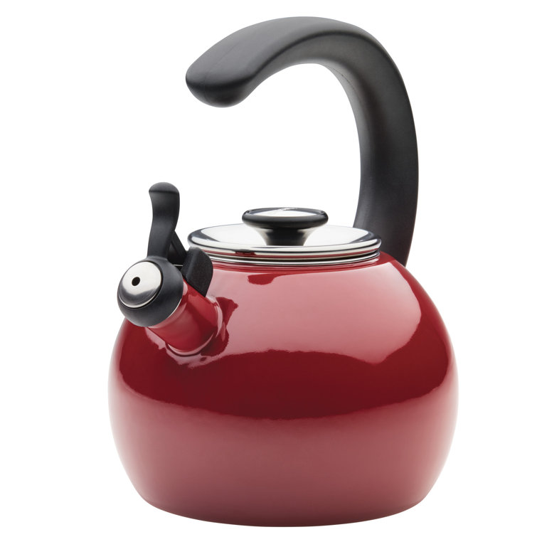 Red Enamel Steel Whistling Teakettle with Flip-Up Spout, 2-Quart