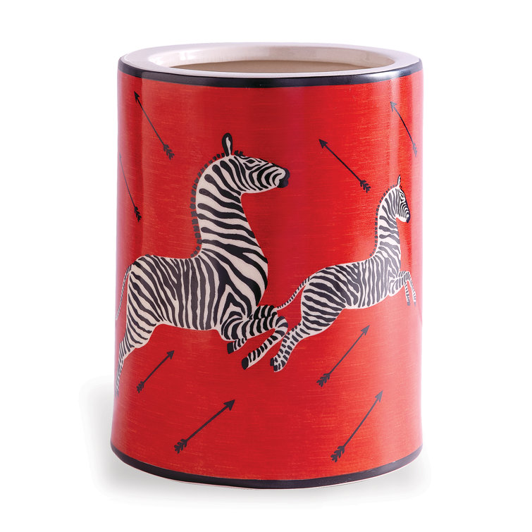 Red Porcelain Zebra Print Ice Bucket
