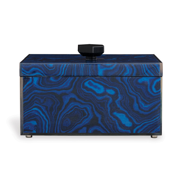 Blue Malachite Handmade Rectangular Decorative Box with Removable Lid