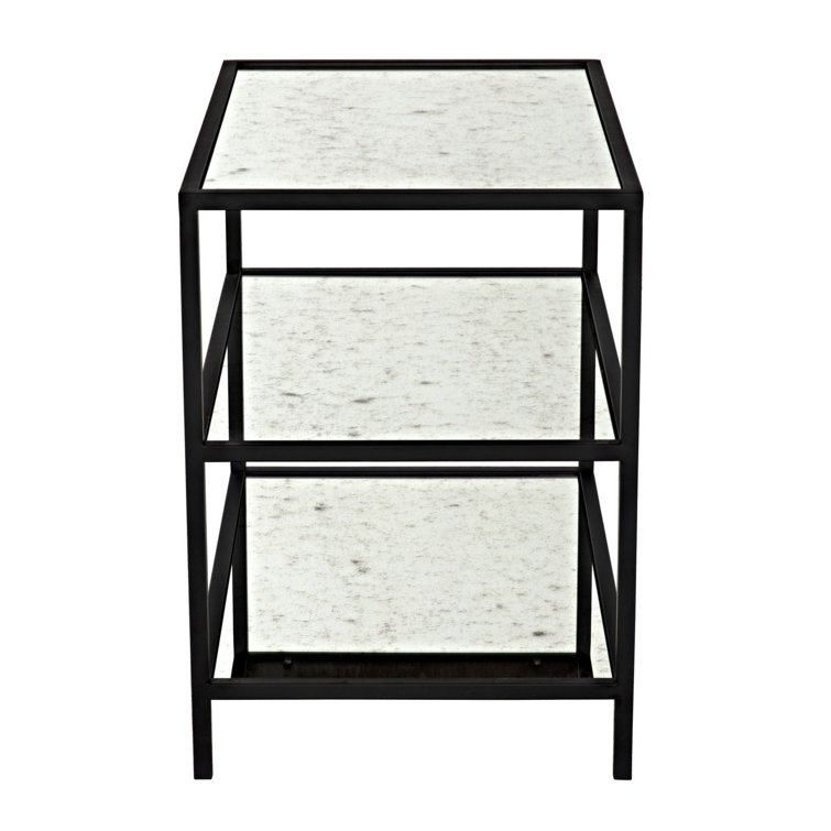 Noir 20" Black Metal and Mirrored Glass 3-Tier Side Table