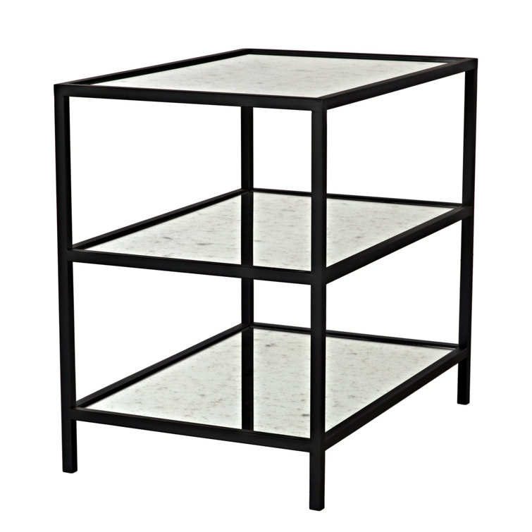 Noir 20" Black Metal and Mirrored Glass 3-Tier Side Table