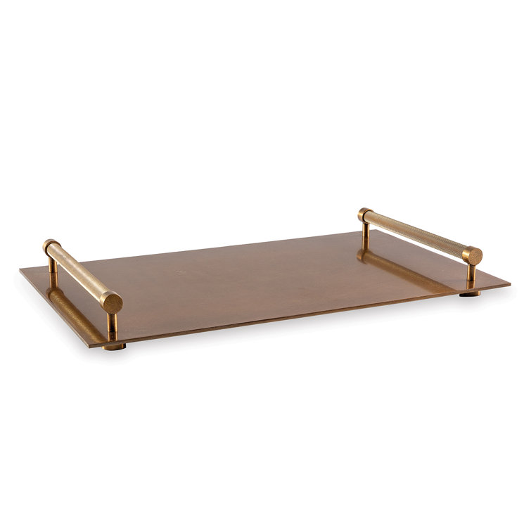 Aged Brass Rectangular Metal Ottoman Tray