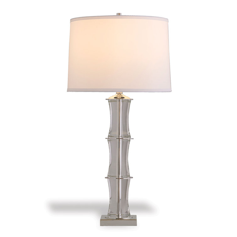 Gray Crystal Bamboo Table Lamp with Drum Shade