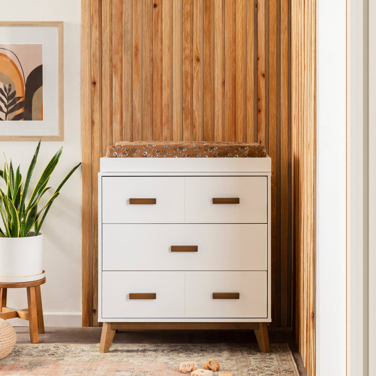 Scoot Mid-Century Modern White & Walnut 3-Drawer Changer Dresser