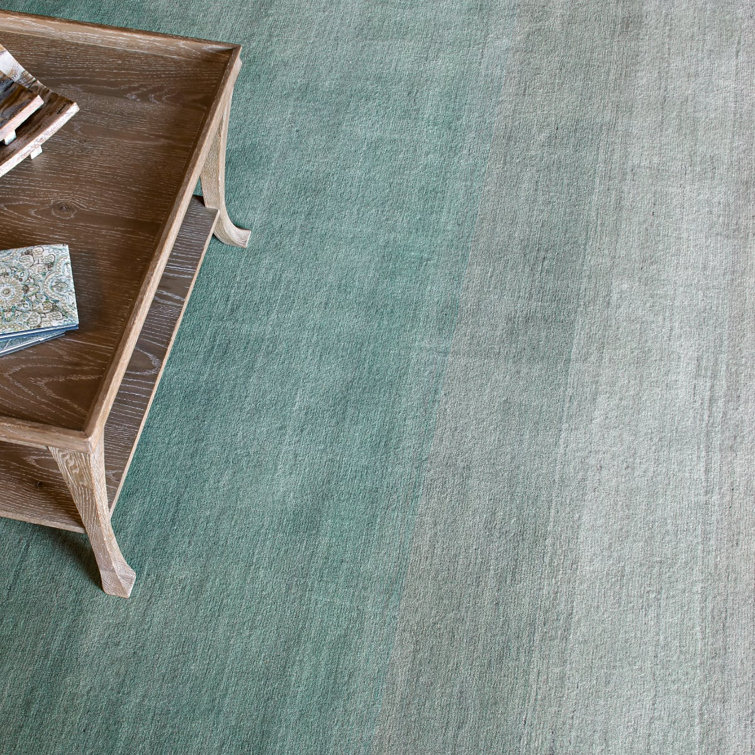 Handmade Aqua Wool Ombre Rectangular Area Rug 6' x 9'