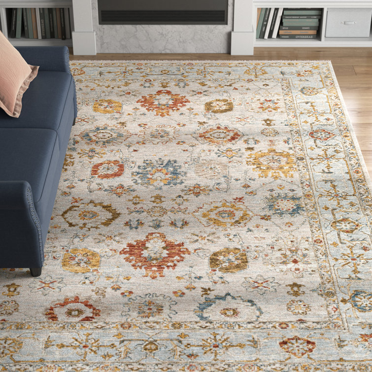 Gray and Beige Synthetic Rectangular Washable Area Rug