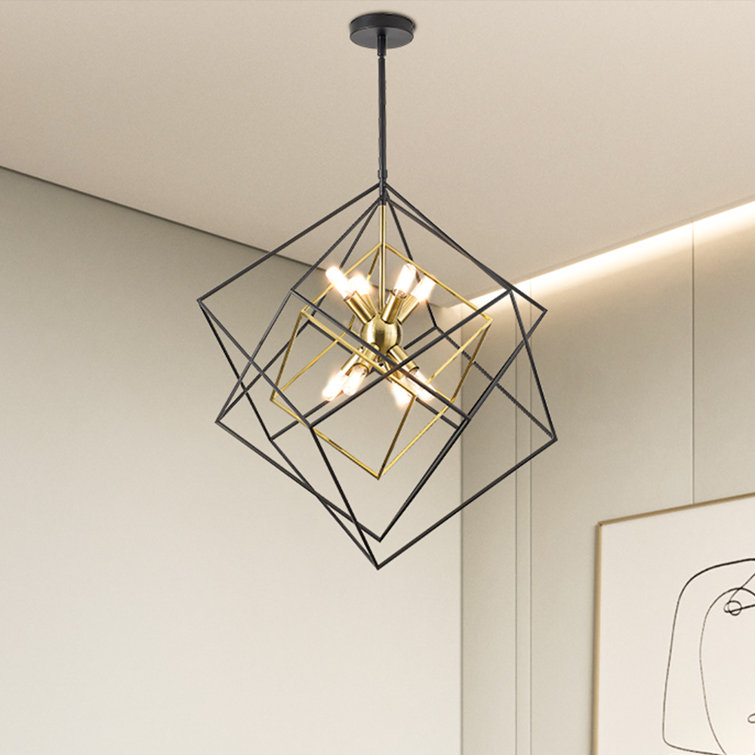 72'' Adjustable Black and Gold Geometric Metal Chandelier