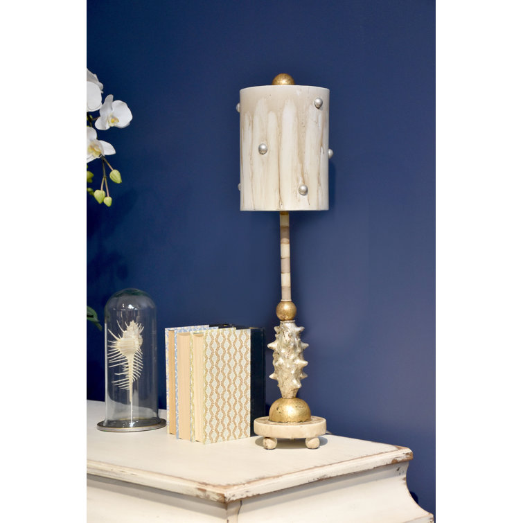 Elegant Cream and Silver Leaf Striped Table Lamp with Parchment Shade