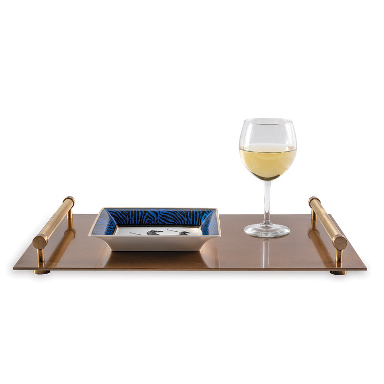 Aged Brass Rectangular Metal Ottoman Tray