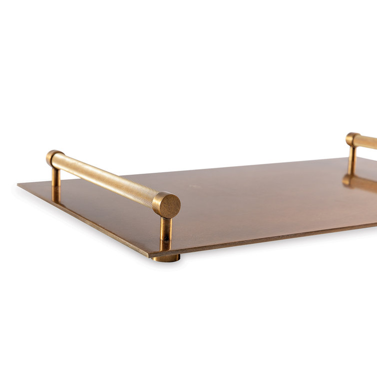 Aged Brass Rectangular Metal Ottoman Tray