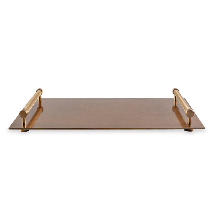 Aged Brass Rectangular Metal Ottoman Tray
