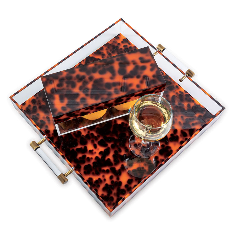 Brushed Brass & Tortoiseshell Acrylic 18"x15" Decorative Tray