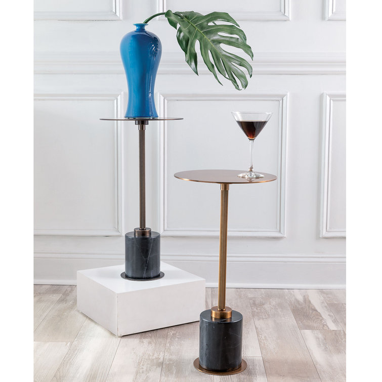 Aged Brass Round Steel Pedestal End Table