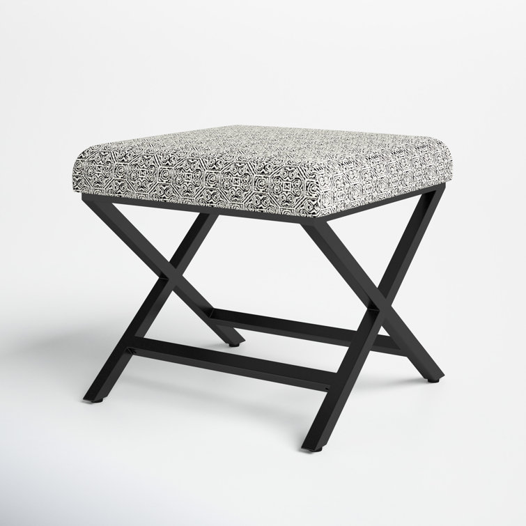 Global Print Cushioned Metal X-Base Footstool in Black
