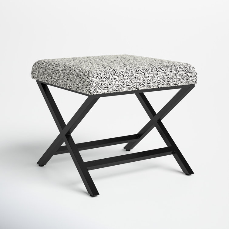 Global Print Cushioned Metal X-Base Footstool in Black