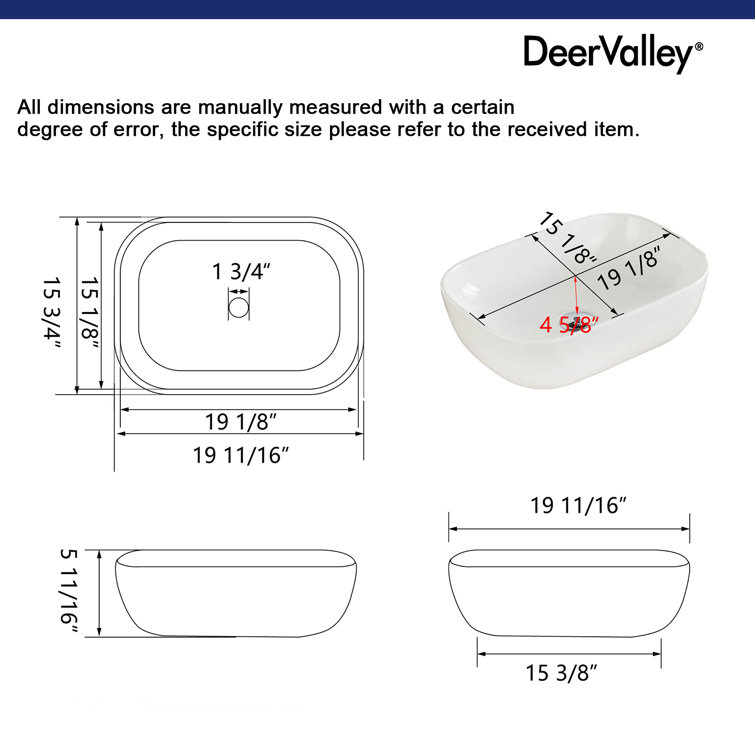 White Ceramic Rectangular Above-Counter Vessel Sink