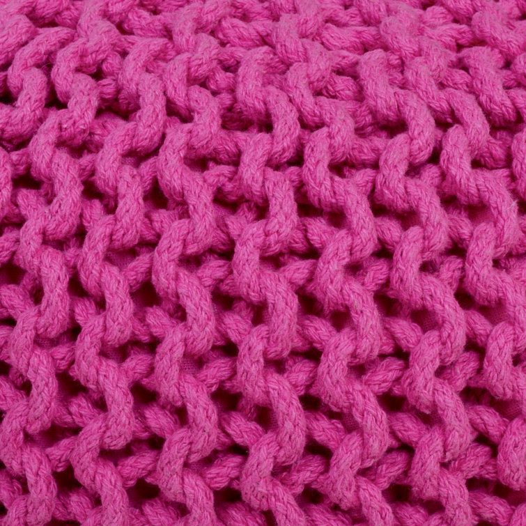 Fuchsia Pink Woven Pouf Ottoman with Fun Texture