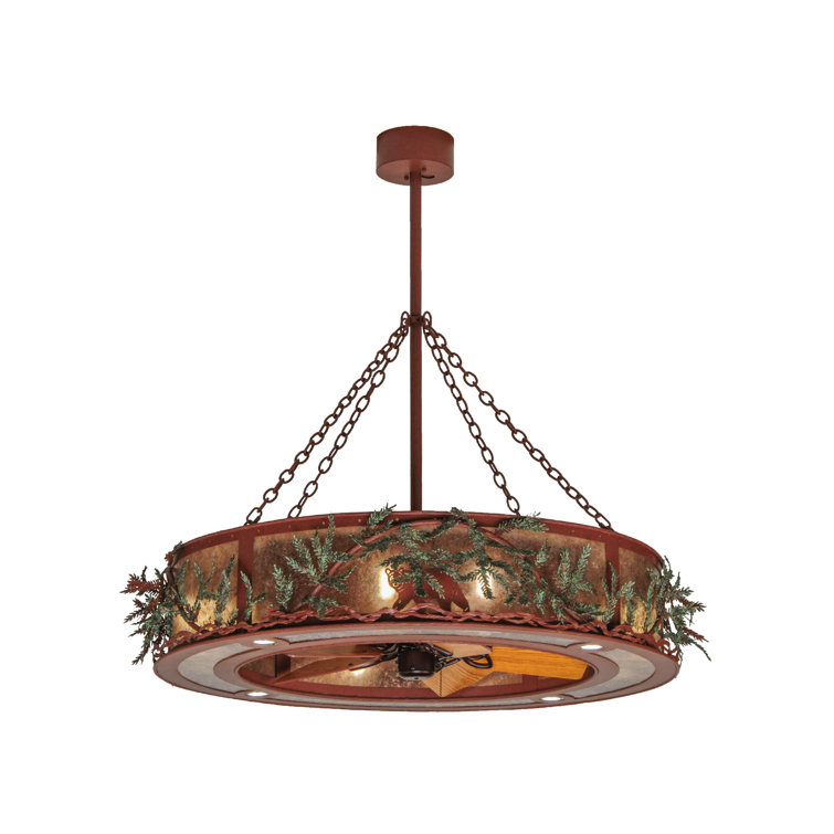 Rustic 50" Oil-Rubbed Bronze Reversible Blade Chandelier Fan