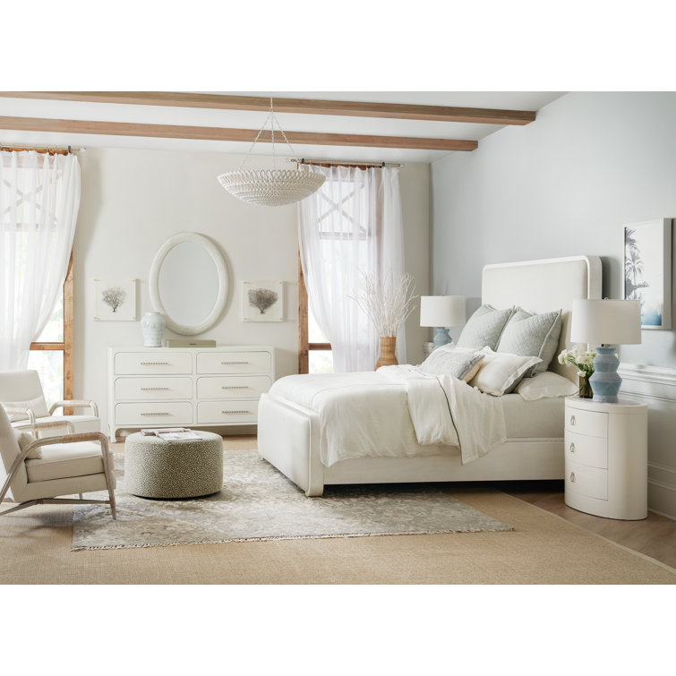 Serenity King Beige Upholstered Bed with Wood Frame