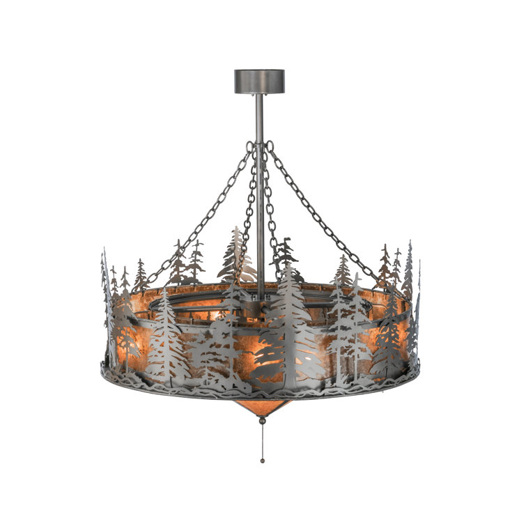 Tall Pines Nickel Finish 50" Drum Chandelier with Integrated Fan
