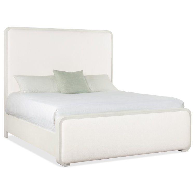 Serenity King Beige Upholstered Bed with Wood Frame