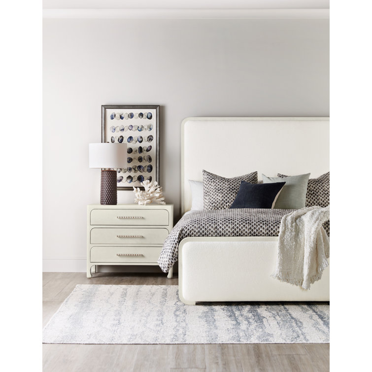 Serenity King Beige Upholstered Bed with Wood Frame