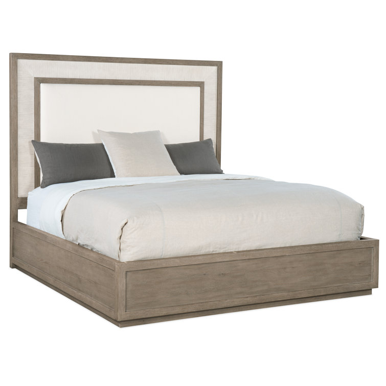 Serenity King Size Upholstered Bed with Drawer in Beige/Gray