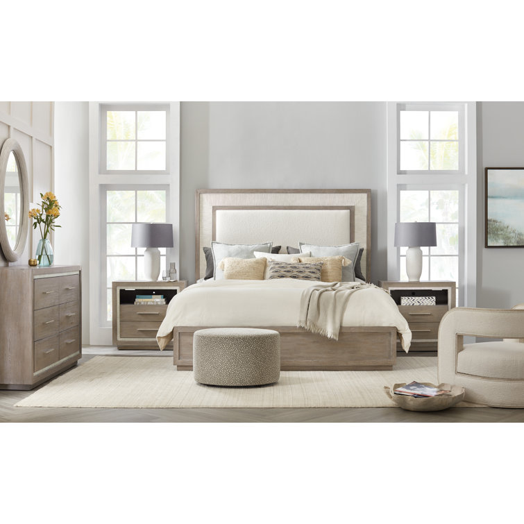 Serenity King Size Upholstered Bed with Drawer in Beige/Gray
