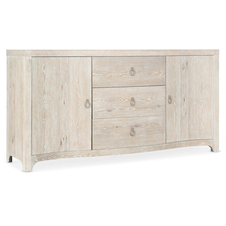 Beige Oak Transitional Buffet with Serpentine Shape and 3 Drawers