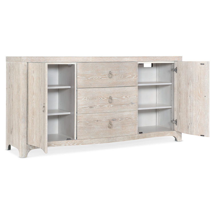 Beige Oak Transitional Buffet with Serpentine Shape and 3 Drawers