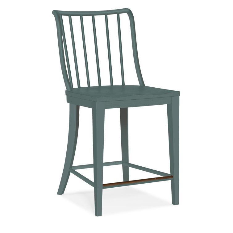 Blue Wood Spindle-Back Counter Stool