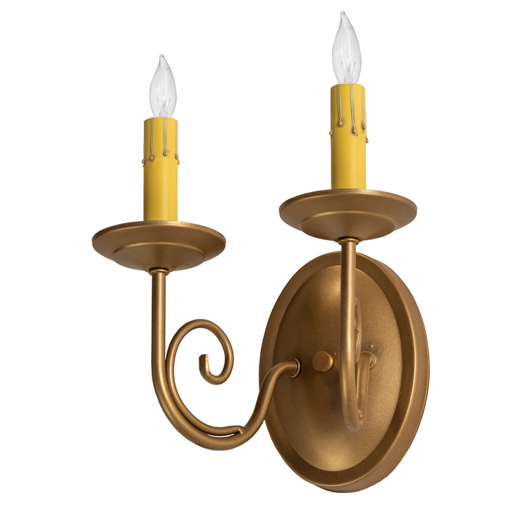 Gold 2-Light Candle Wall Sconce with E12 Bulb Base