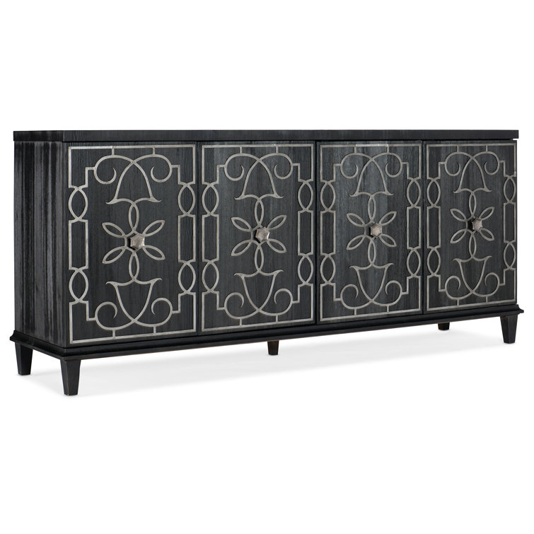 Black Pine Veneer 81.5'' Sideboard with Drawers and Shelves