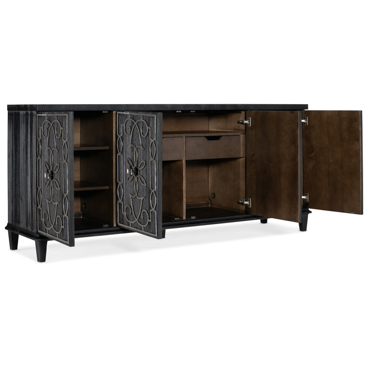 Black Pine Veneer 81.5'' Sideboard with Drawers and Shelves