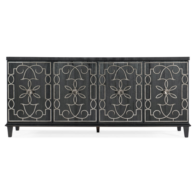Black Pine Veneer 81.5'' Sideboard with Drawers and Shelves