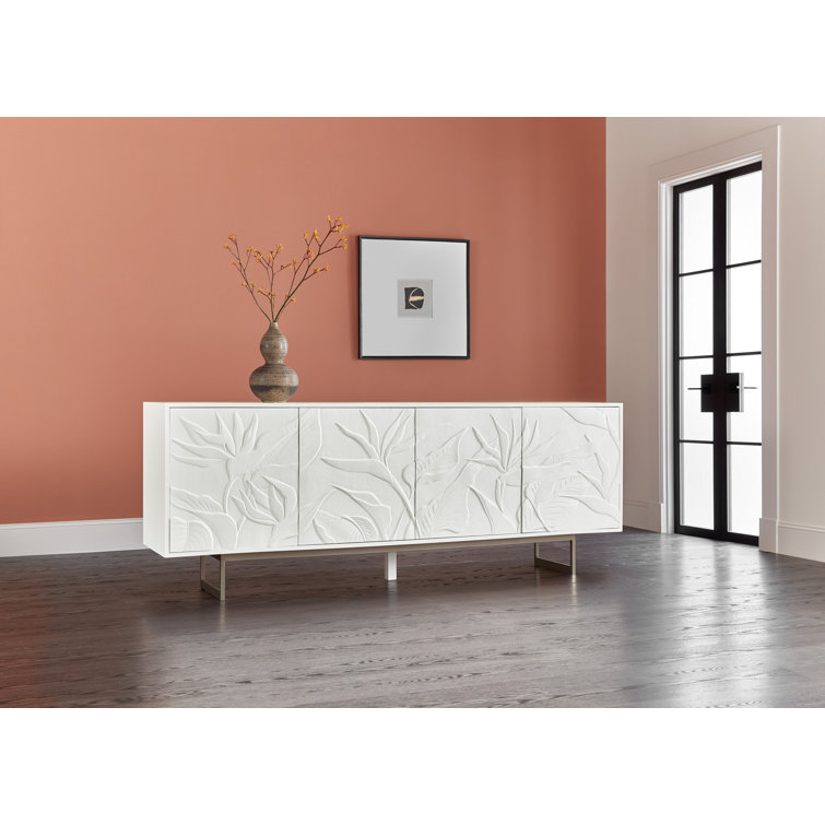 White and Gold 92'' Floral Motif Sideboard