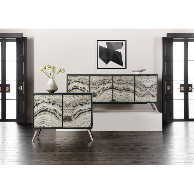 Black Oak Veneer Chest with Geode Glass Doors