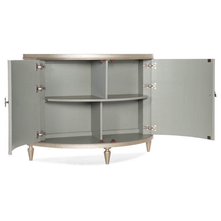 Marguerite Demilune Chest in Champagne Linen with Silver Floral Knobs